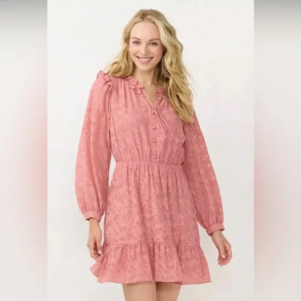 Lauren Conrad: Pink Ruffled Long Sleeve Dress